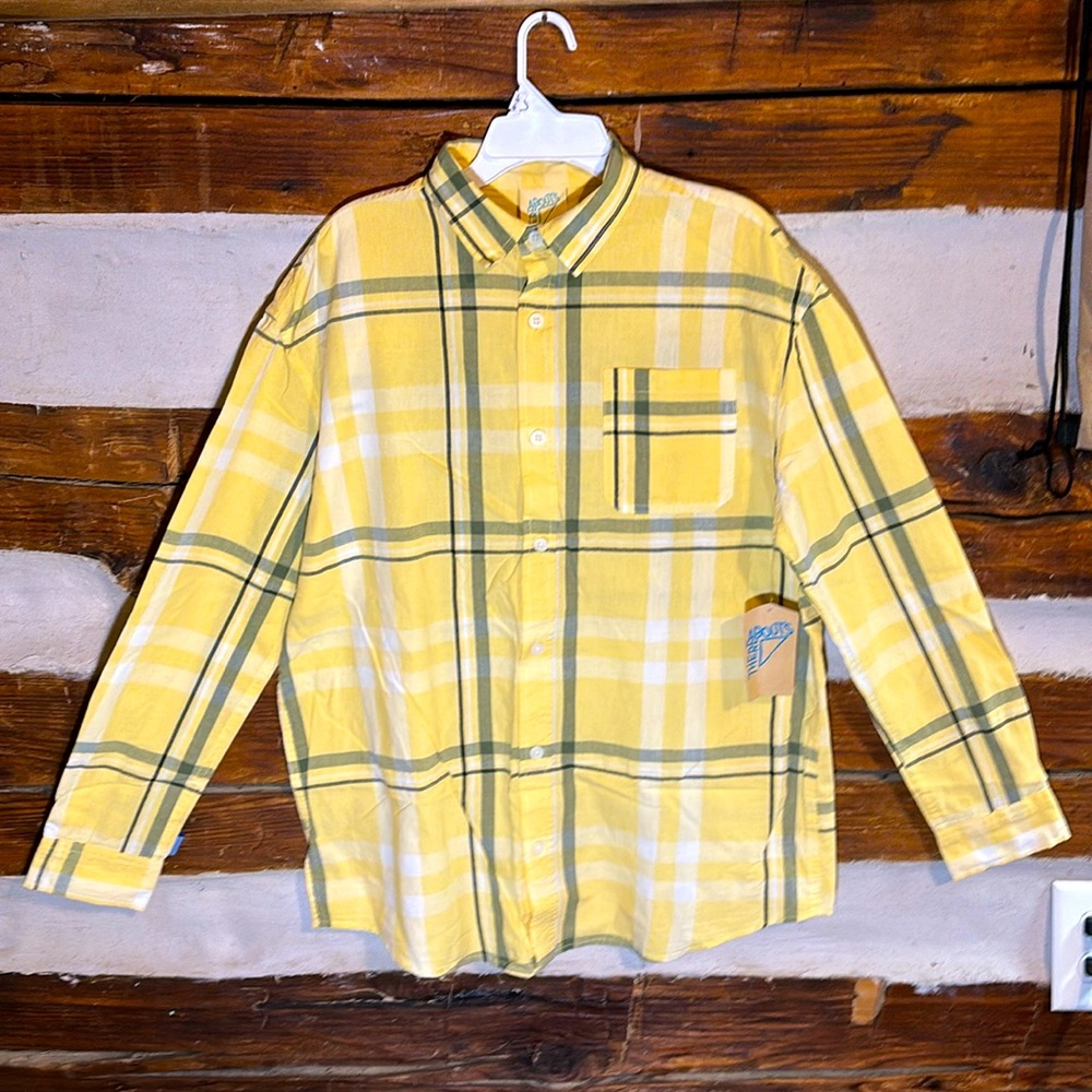 ThereAbouts (Youth XL) Yellow long sleeve plaid button up dress shirt